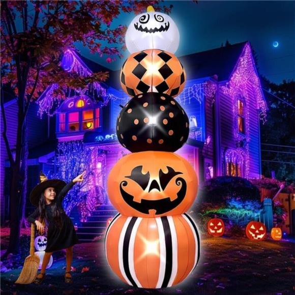 10FT Giant Halloween Pumpkin Stack Decoration Built-in LED Lighted